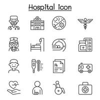 conjunto de iconos de líneas vectoriales relacionadas con el hospital. vector