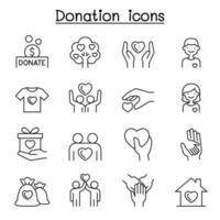 conjunto de iconos de línea de donación y caridad. vector