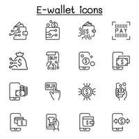 E-wallet, digital money, mobile banking icon set in thin line style vector