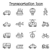 Set of Transportation related vector line icons.