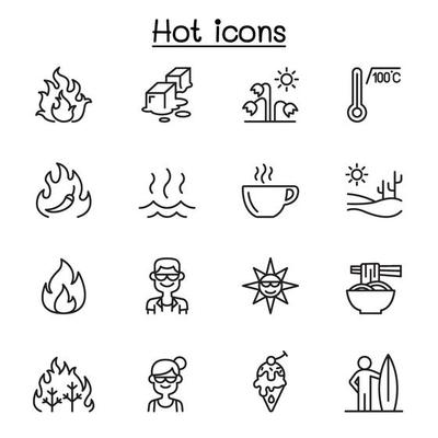 Set of heat related vector line icons.