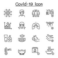 Covid-19 icon set in thin line style vector