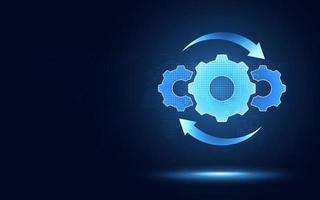 Hyperautomation futuristic blue gear transmission digital transformation background vector