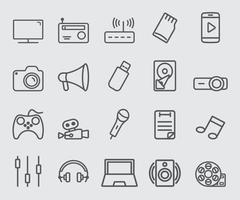 conjunto de iconos de línea de dispositivo de medios vector