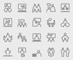 Conjunto de iconos de línea de reunión y trabajo en equipo de personas vector