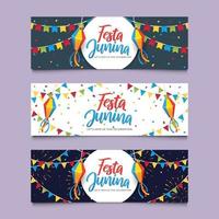 Banner de Festa Junina con bandera y linterna. vector