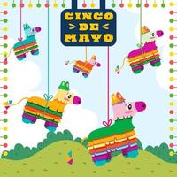 Collection of Colorful Pinatas Hanging in Park Background vector