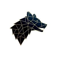 Golden Polygonal Wolf emblem isolated on white background.
