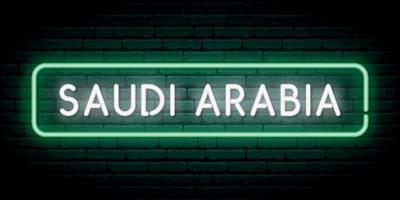 Saudi Arabia neon sign. Bright light signboard. vector