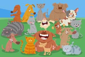 cartoon dogs and cats funny animal characters group vector