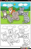 cartoon funny cats characters coloring book page vector