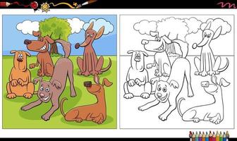 cartoon dogs group coloring book page vector