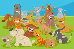 cartoon dogs and cats comic animal characters group vector