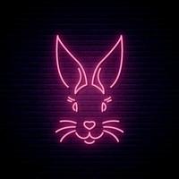 Rabbit neon sign. Pink easter bunny muzzle. vector
