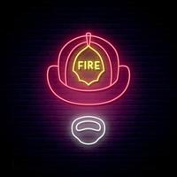 Fireman in helmet glowing neon sign. vector