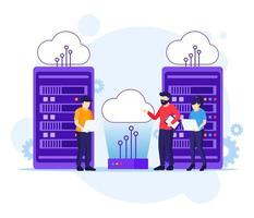 Cloud Computing concept, People working on laptop and server, Digital storage, data center vector