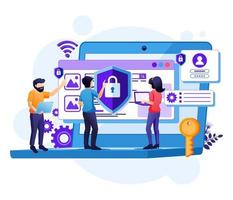 concepto de seguridad cibernética, acceso de personas y protección de la confidencialidad de los datos vector