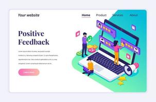 Isometric landing page design concept of Customer reviews concept, People giving stars rating, review and positive feedback. Customer Service and User Experience. vector illustration