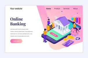 Modern flat isometric design concept of Online Banking with characters. electronic payment for website and mobile website. Landing page template. vector illustration