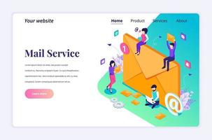 Isometric landing page design concept of Email marketing, mailing services with characters. vector illustration