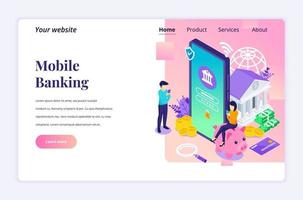 Modern flat isometric design concept of Online Banking with characters. electronic mobile payment for website and mobile website. Landing page template. vector illustration