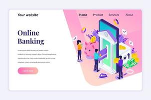 Modern flat isometric design concept of Online Banking with characters. electronic payment for website and mobile website. Landing page template. vector illustration