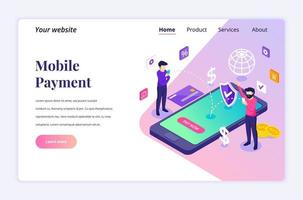 Modern flat isometric design concept of Online Payment, money transfer. People are making an online transaction for website and mobile website. Landing page template. vector illustration