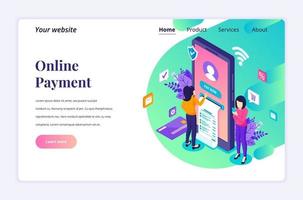 Modern flat isometric design concept of Online Payment, money transfer with characters for website and mobile website. Landing page template. vector illustration