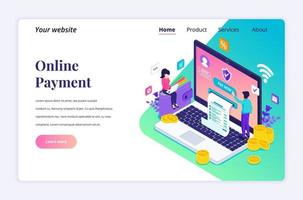 Modern flat isometric design concept of Online Payment, money transfer with characters for website and mobile website. Landing page template. vector illustration