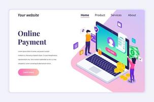 Modern flat isometric design concept of Online Payment, money transfer. People are making an online transaction for website and mobile website. Landing page template. vector illustration