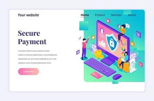 Modern flat isometric design concept of Secure Payment, money transfer protection with characters for website and mobile website. Landing page template. vector illustration