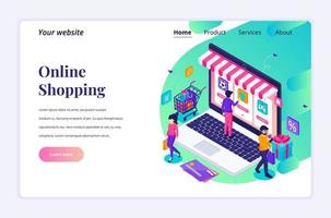 Modern flat isometric design concept of Online Shopping. People buying products in the online store for website and mobile website. Landing page template. vector illustration