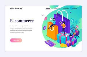 Modern flat isometric design concept of Online Shopping with characters for website and mobile website. Landing page template. vector illustration