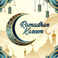 Ramadán Kareem con concepto de luna y linterna vector