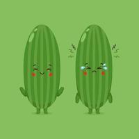 Cute Cucumber Characters Smiling and Sad vector