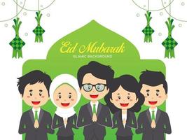 fondo de saludo de personaje de gente de negocios eid mubarak vector