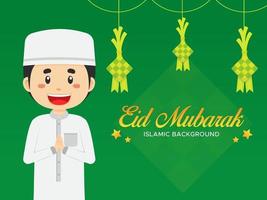 Fondo de saludo eid mubarak con personaje vector