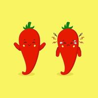 Cute Red Chili Characters Smiling and Sad vector