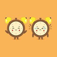 Cute Alarm Time Clock Characters Smiling and Sad vector