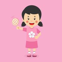 Happy Cute Girl Eat Candy Sweets vector