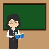 Stock Vector Teacher Standing Front Chalkboard