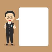 Teacher Character Making Thumb Up with Speech Bubbles vector