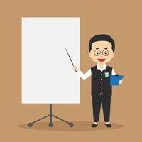 personaje de maestro con tablero en blanco vector