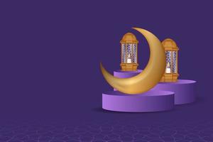 Realistic ramadan kareem sale banner with 3d podium. vector