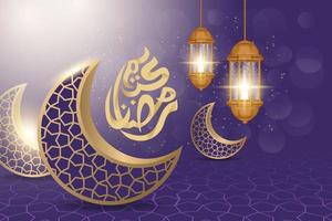 Ramadan Kareem greeting card decorated with arabic lanterns vector