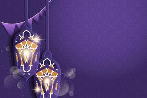 Ramadan Kareem greeting card decorated with arabic lanterns