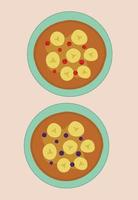 Stack of american pancakes on a plate. Pancakes with bananas and berries. Shrovetide. Maslenitsa. Flat vector illustration