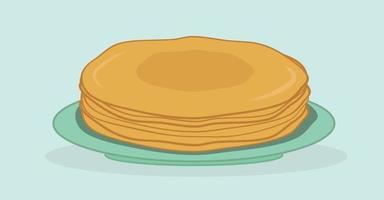 Thin stack of pancakes on a plate. Shrovetide. Maslenitsa. Flat vector illustration