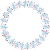 Vector wreath of blue flowers and red berries. The frame has a place for the text