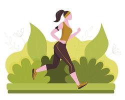 A running woman in the park. Healthy lifestyle. Colorful background. Vector illustration in flat style